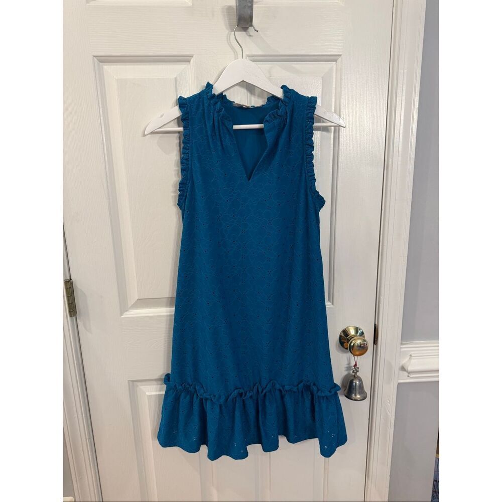 Michael Michael Kors Teal Eyelet Sleeveless Tiered Dress sz XS EUC